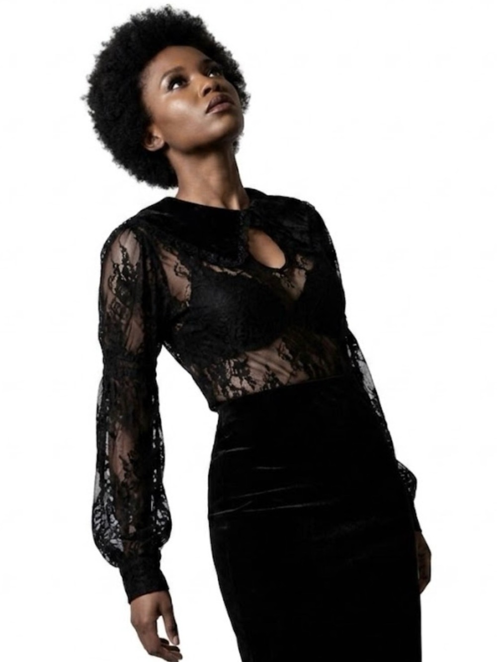 Killstar Bite Tonight Velvet Collar Lace Goth Long Sleeve Sheer Top In Black S